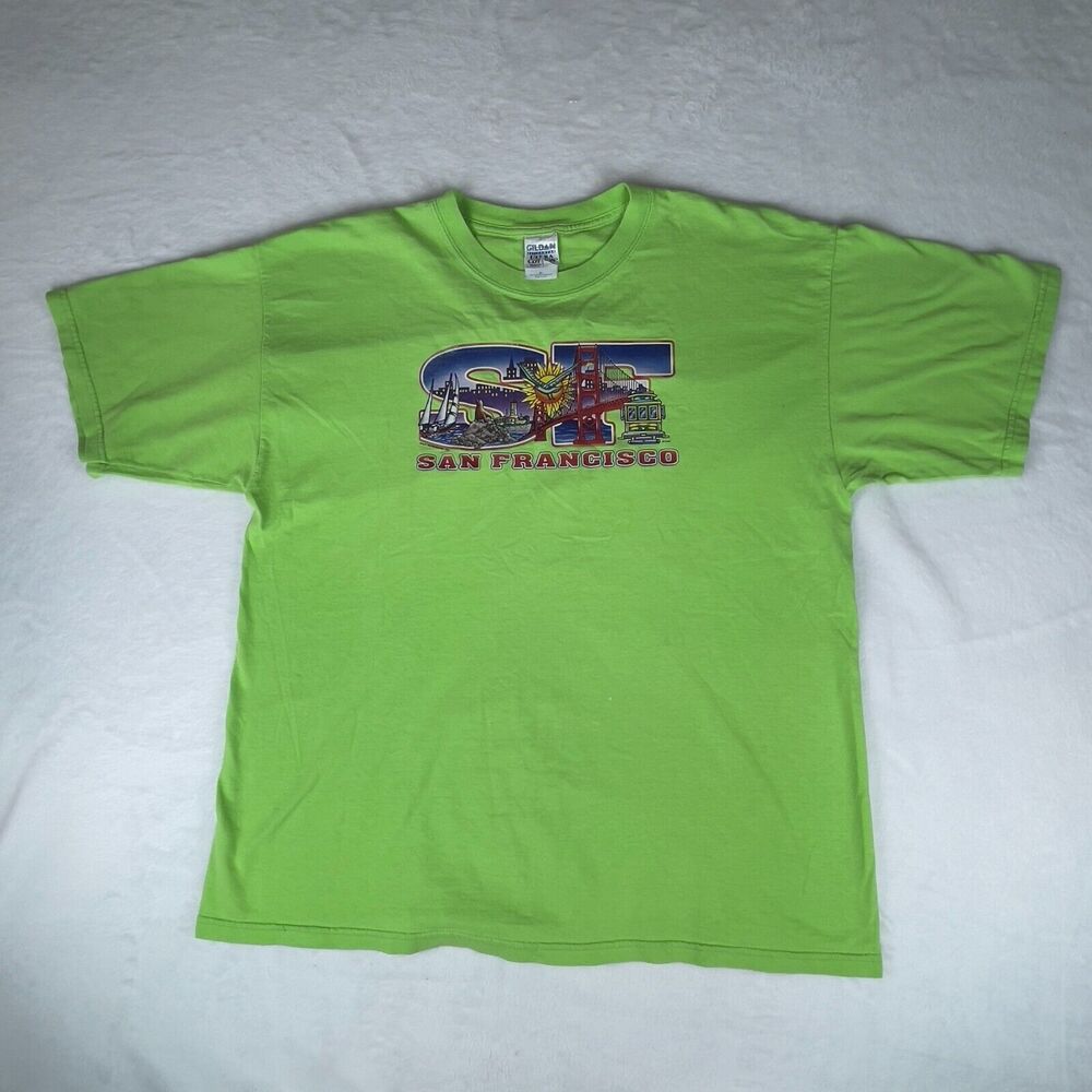 Gildan T-Shirt Mens XL Green Cotton Casual‎ Short Sleeve Crew Neck Pullover Tee